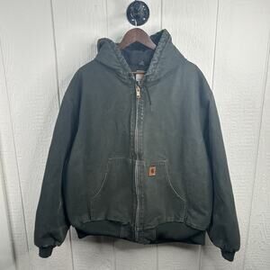 Vintage 90’s Faded Green Hooded Carhartt J130 MOS Size 2XL